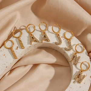 18K gold plated stainless steel letter hoop earrings with micro-set zircon stones