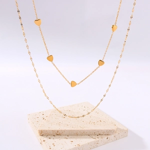 Double Layer Heart Shape Pendant Necklace 18K Gold Plated Stainless Steel Minimalist Trendy Cold Style Jewelry For Women
