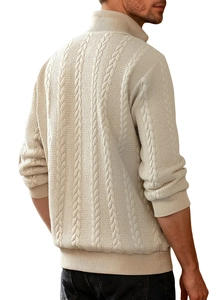 Detail of cable knit pattern and back silhouette of a men's vintage quarter-zip sweater