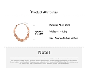 Detail view showing dimensions of gradient brown shell beaded necklace for women