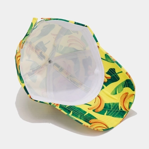 Internal view of tropical banana leaf baseball cap with white sweatband and stitching