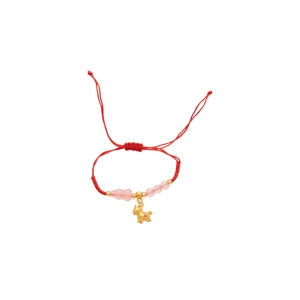 Bracelet cordon rouge avec perles de cristal rose et pendentif cheval doré chic