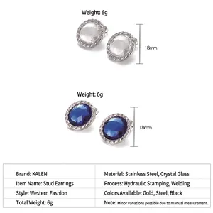 Detailed size chart for stainless steel stud earrings with crystal glass inlay