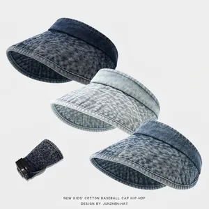 Kids Denim Visor Hat Cotton Washed Empty Top Sun Cap UV Protection Foldable Portable Outdoor Hip Hop For Boys Girls