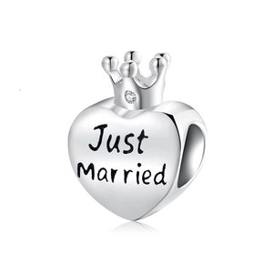 925 Sterling Silver Heart Crown Charms Just Married Bear Pendant Rhinestone Beads For DIY Bracelet Necklace Women Jewelry Making