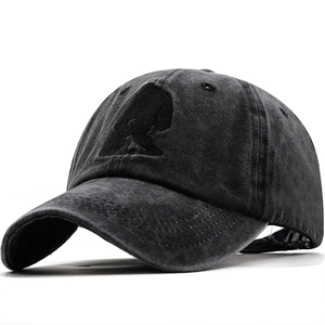 Bigfoot Sasquatch Embroidery Washed Cotton Baseball Cap Vintage Distressed Outdoor Casual Adjustable Sun Hat Unisex
