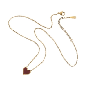 Elegant gold choker necklace featuring a red heart pendant and lobster clasp on white background