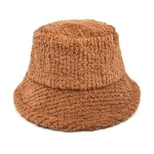 Deep brown teddy fleece bucket hat for women with warm thick lamb wool texture