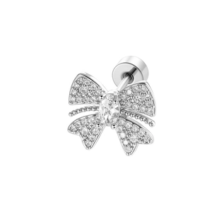 Silver butterfly cartilage earring with micro-pave zircons and oval center stone