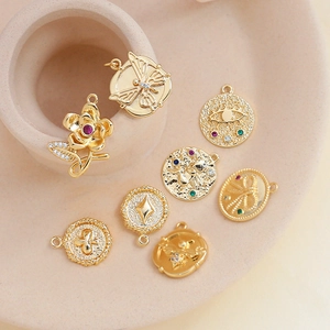 Gold plated vintage charm pendants with zircon inlay for DIY jewelry making sets