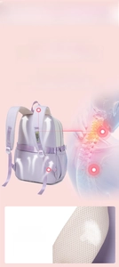 Macro detail of breathable honeycomb mesh straps and ergonomic back padding on a purple backpack