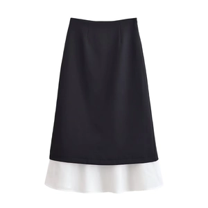 Eleganter schwarz-weißer Midi-Rock mit Lagen-Design und Kontrastfarben für Damen