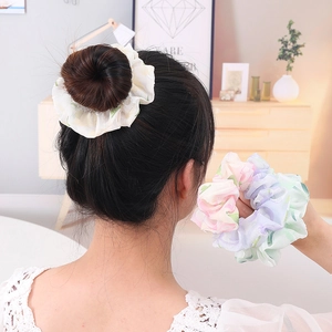 French style chiffon scrunchies in cream and green gradient colors for ponytail styling