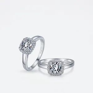Square Halo Ring 925 Sterling Silver Cushion Cut Cubic Zirconia Minimalist Engagement Jewelry For Women Luxury Style