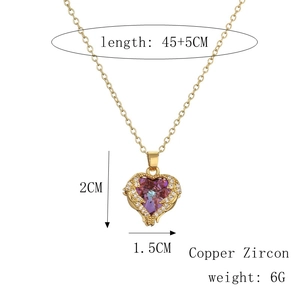 Detailed size specifications for gold necklace with purple heart zircon pendant