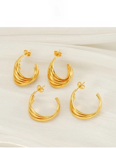 Detail showing high-quality 18K gold plated titanium steel multilayer earrings with texture