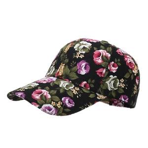 Floral canvas baseball cap with vintage rose pattern and curved brim for sun protection