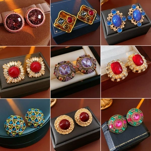 Vintage Court Style Stud Earrings With 925 Sterling Silver Earring Post Alloy Rhinestone Luxury Jewelry For Women