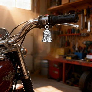 Vintage Live To Ride motorcycle guardian bell pendant in antique silver finish