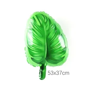 Tropical monstera leaf shape aluminum foil balloon in vibrant green measuring 53x37cm