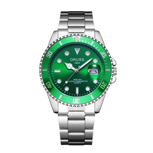Men's automatic mechanical business watch with green dial and silver steel strap