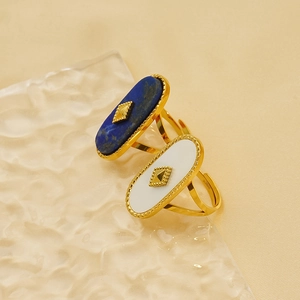 French vintage style adjustable gold titanium steel rings with blue and white stones