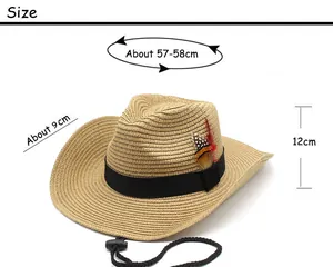 Size guide for wide brim straw cowboy hat with 9cm brim and 57-58cm circumference