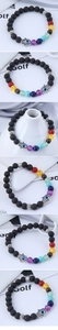 Macro detail of Seven Chakra lava stone bracelet featuring Hamsa Hand and Evil Eye charm