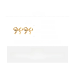 Détails des boucles d'oreilles nœud doré avec spécifications ABS, taille 4cm x 3cm et poids 2,4g