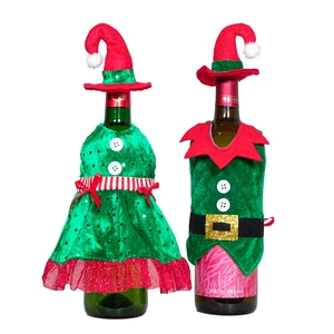 Christmas knitted mini scarf and hat set for wine bottle decoration with sequins