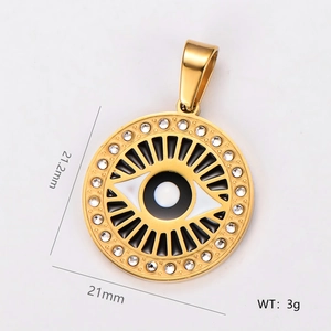 Détail du pendentif œil protecteur 21mm avec émail et strass brillants en or