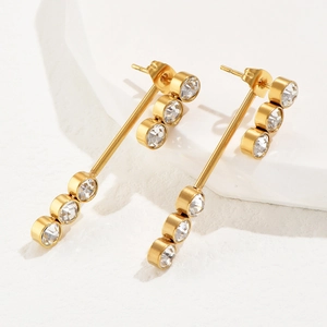 14K Gold Plated Titanium Steel Rhinestone Drop Earrings Fashion Luxury Geometric Long Ear Studs Jewelry For Women Dating Gift