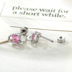 Pink heart zircon earrings in silver stainless steel with sweet star trail design
