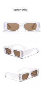Cloud white rectangular sunglasses with matte translucent frames and brown tinted lenses