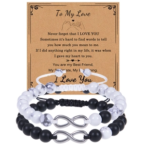 Infinity Symbol Couple Bracelets Natural Tiger Eye Stone Matte White Turquoise Adjustable Braided Rope Jewelry Gift