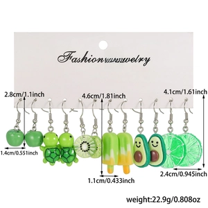 Détails des dimensions pour boucles d'oreilles motifs fruits et tortue verte