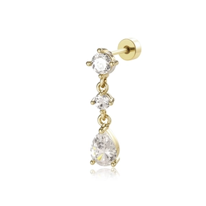 Coffee gold cartilage stud with three vertical drop zirconia stones and screw back