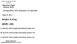 Detailed size chart for the elegant satin fishtail evening dress with back strap design