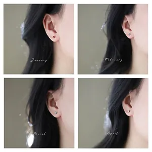 Minimalist rainbow birthstone stud earrings in silver titanium steel for daily wear