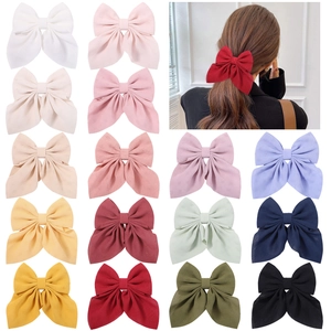 Large Bow Hair Clip Chiffon Polyester Fabric Floral Pattern Candy Color Metal Alligator Clip Retro Sweet For Women Girls