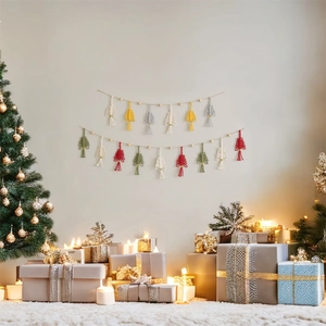 Handmade macrame Christmas tree garland for minimalist boho festive wall decoration