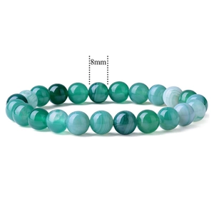 Natural 8mm green agate beaded stretch bracelet with polished stone texture on white background