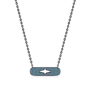 S925 sterling silver necklace with blue beads and hollow star pendant on black chain