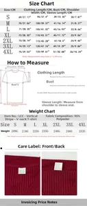 Detailed size chart for men's V-neck sports T-shirt with measurements from S to 4XL