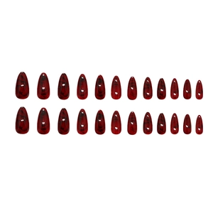 24 Stk. weinrote und schwarze marmorierte Press-on-Nägel in Mandelform, glänzend