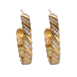 18K gold plated twisted rope hoop earrings with sparkling micro-inlaid zircon stones