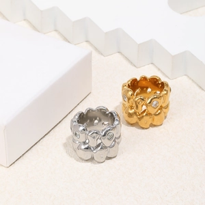 18K gold and silver plated double-layer lava rings with sparkling zircon accents