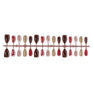 30pcs leopard French short almond press-on nails with luxury gold 3D embossed details