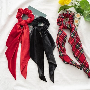 Elastici Per Capelli Natalizi Con Nastri Lunghi Velluto Rosso Verde Plaid Fiocco Elastici Per Capelli Donna Festa
