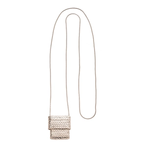 Champagne gold woven mini pouch long necklace with elegant snake chain for women